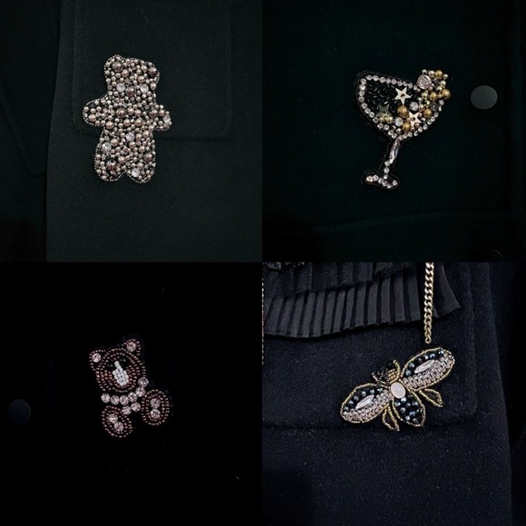 NWT URLAZH Rhinestone Stitched Short Teddy Bear & Champagne Jacket MSRP$438 - Picture 5 of 16